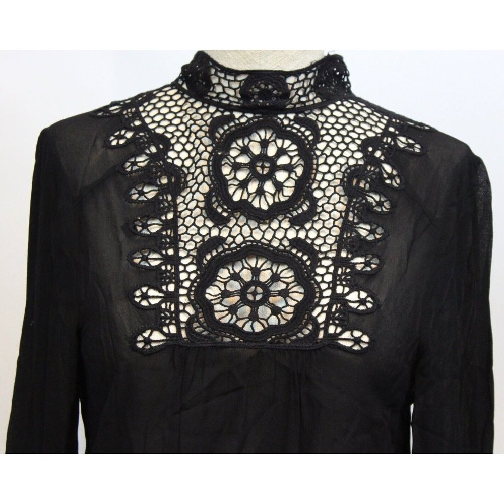 Zara Woman Black Sheer High Low Top sz XS Gothic Wednesday Lace Victorian